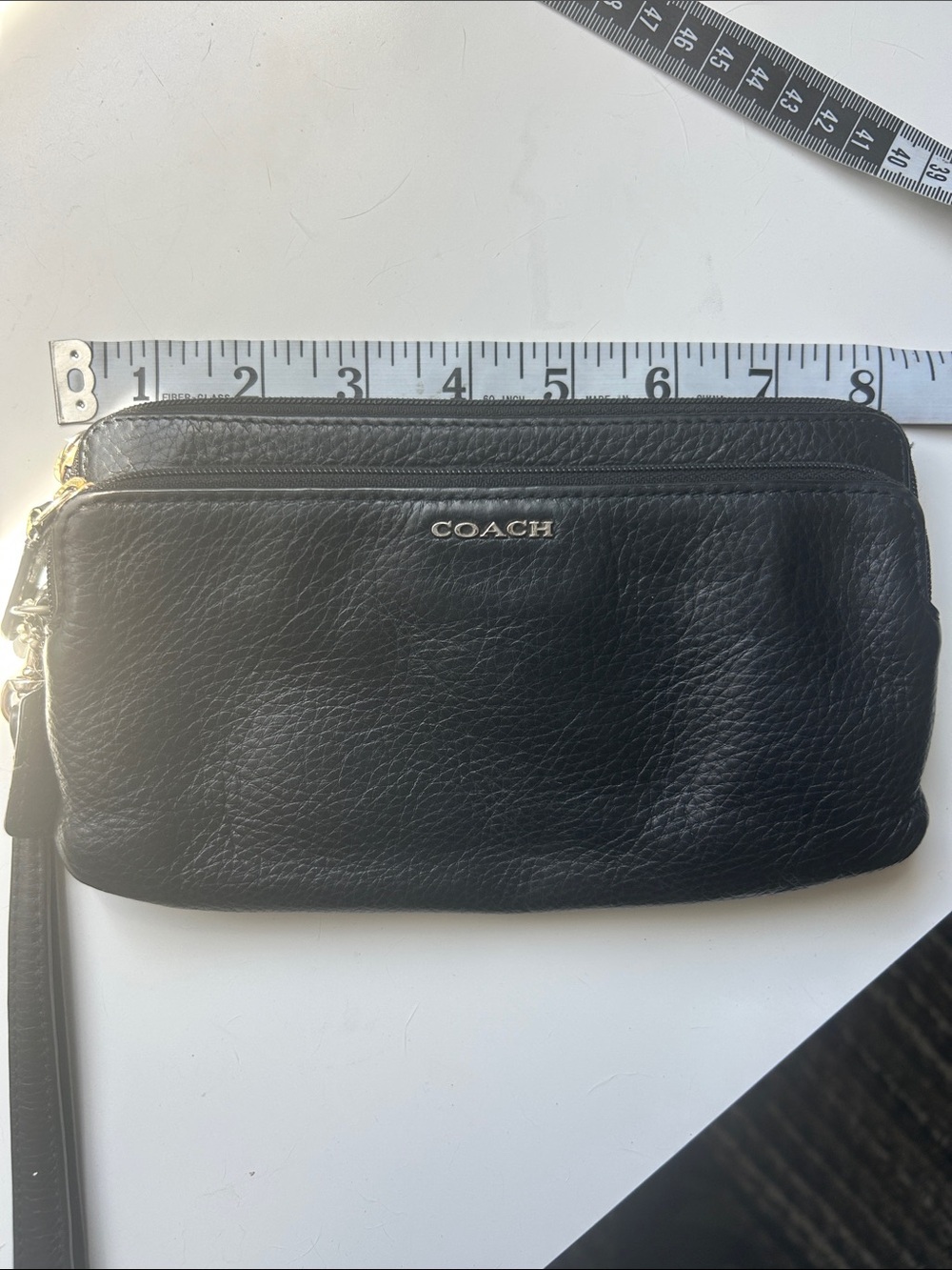 Coach Black Leather Double-Zip Wristlet with Gold Hardware